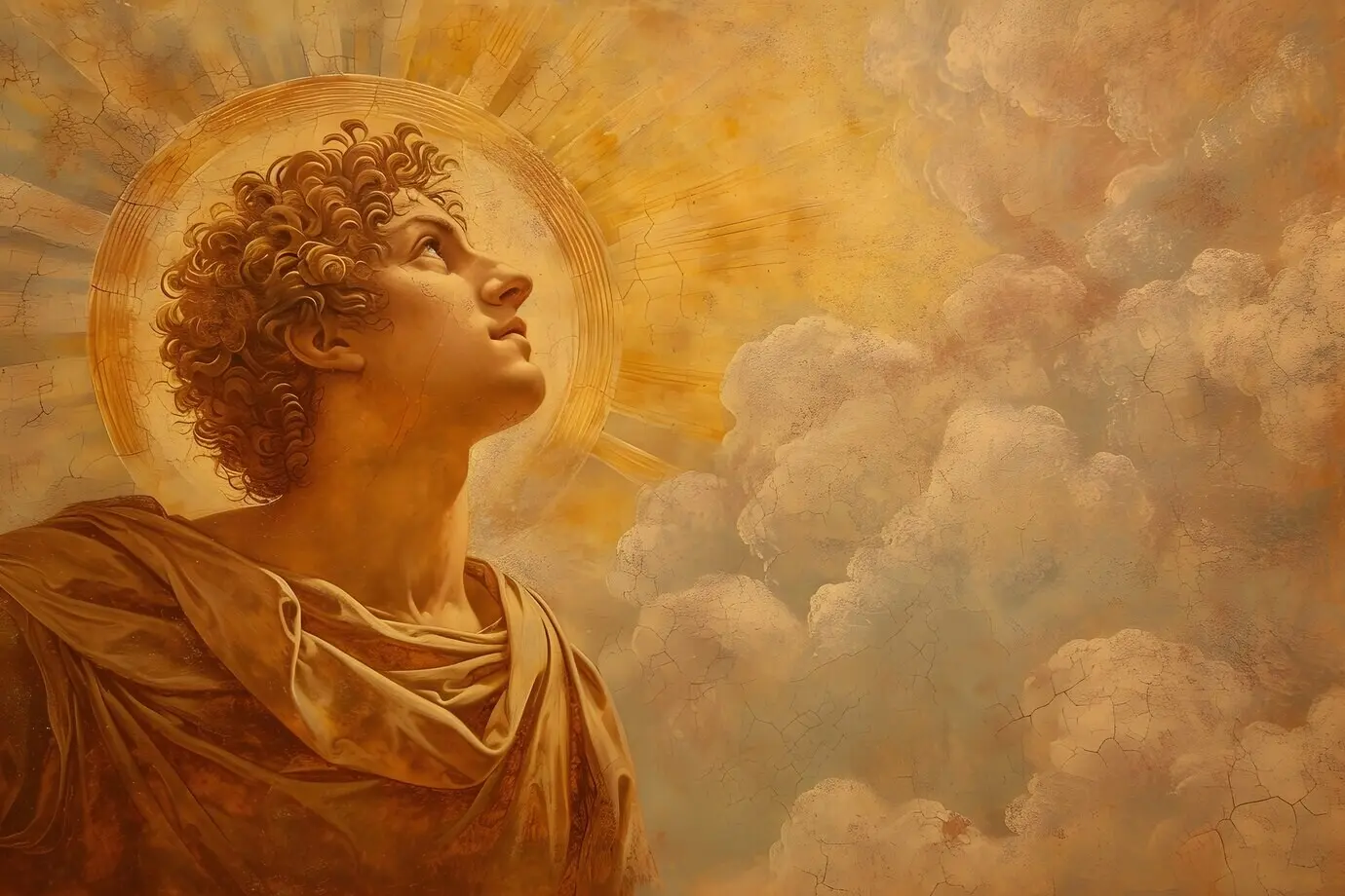 Sonnengott als mächtiger Mann in einer Renaissance-Umgebung dargestellt.