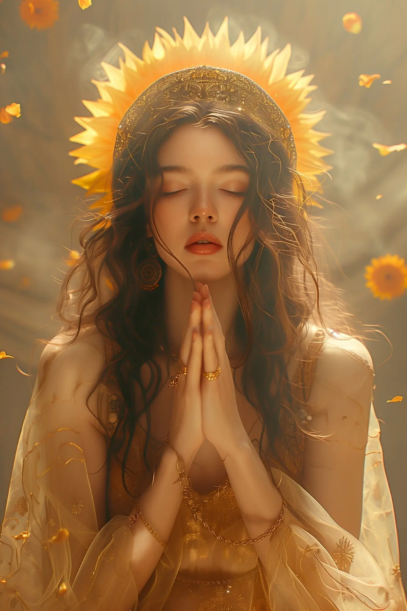 Renaissance-Porträt einer als Sonnengöttin dargestellten Frau.